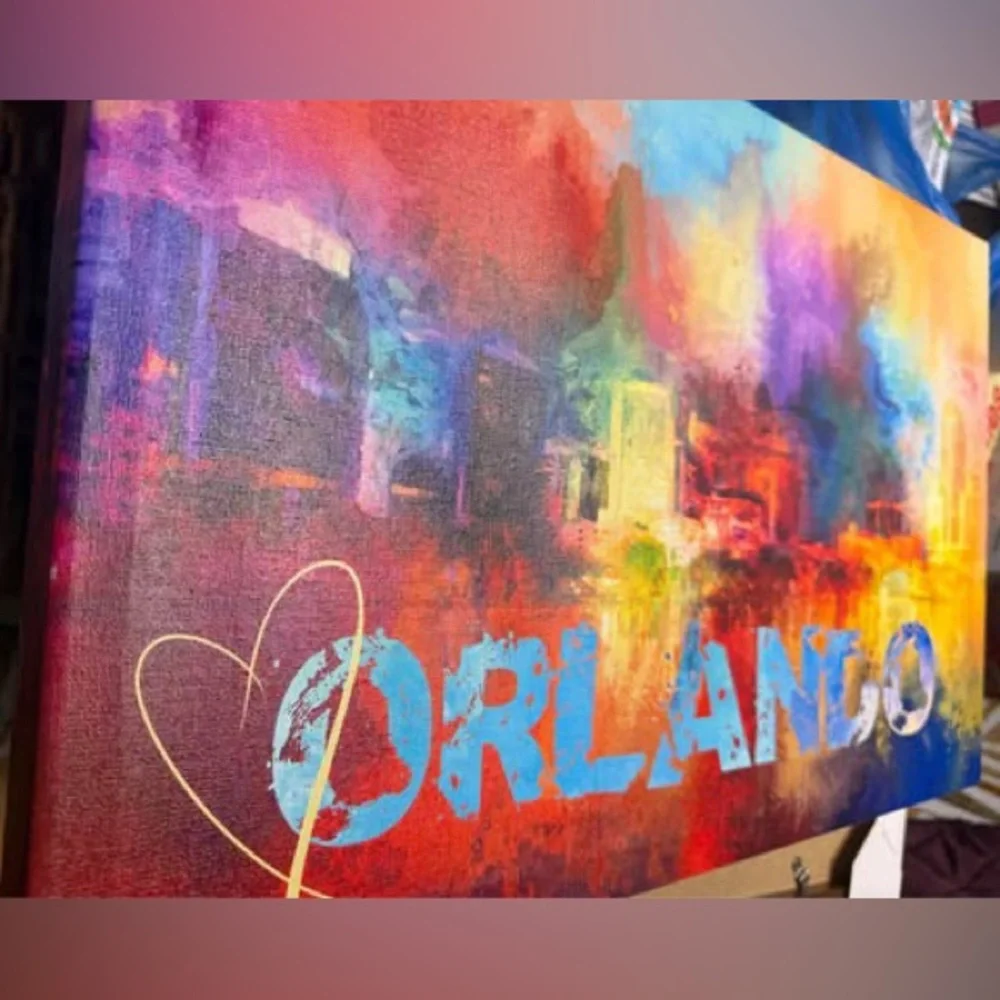 NEW- Abstract Art / travel art/ Disney / painting  / Orlando 19”x 12”x1.75”